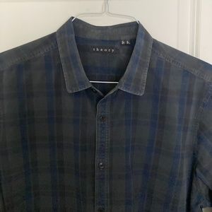 Theory men's button front shirt dark plaid - XL